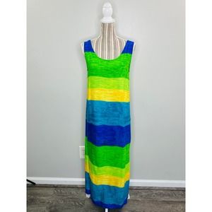 Vintage 90s Rendezvous Striped Rayon Shift Dress Women Size Medium Boho Festival